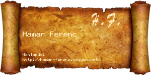 Hamar Ferenc névjegykártya